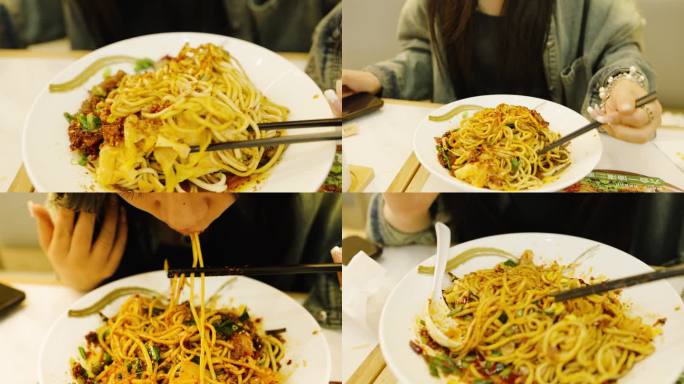 吃凉面视频素材