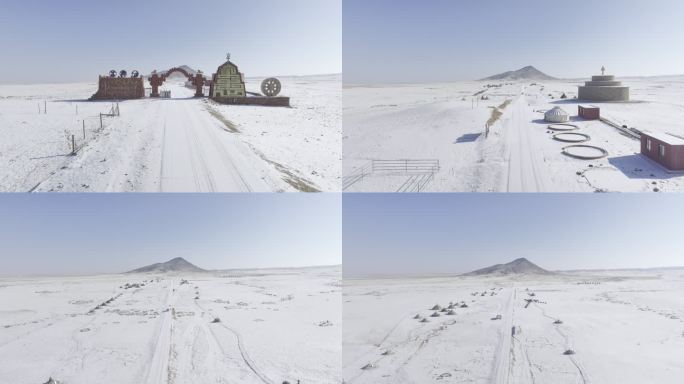 雪后的乌拉特国际敖包文博园4K航拍
