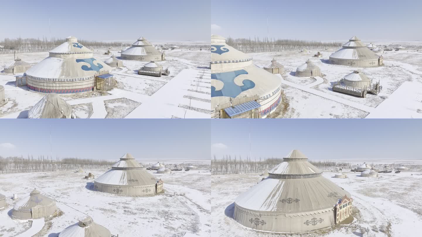 雪后的乌拉特国际蒙古包文博园4K航拍