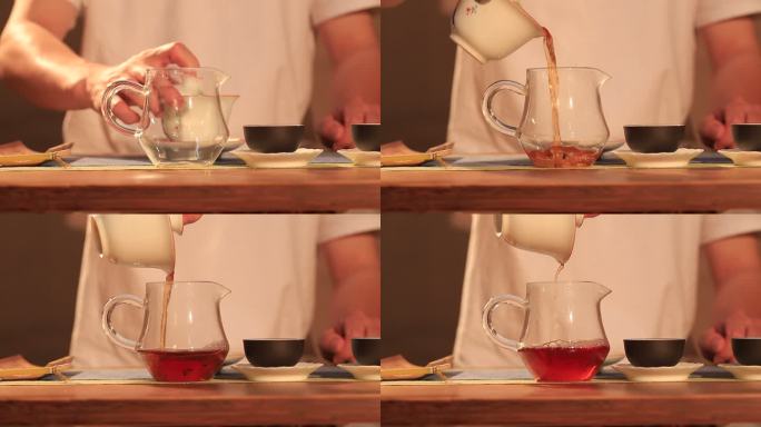 茶艺泡茶步骤：把盖碗里的茶汤倒到公道杯里