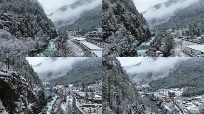 察隅县县城航拍雪景冰天雪地雪山县城