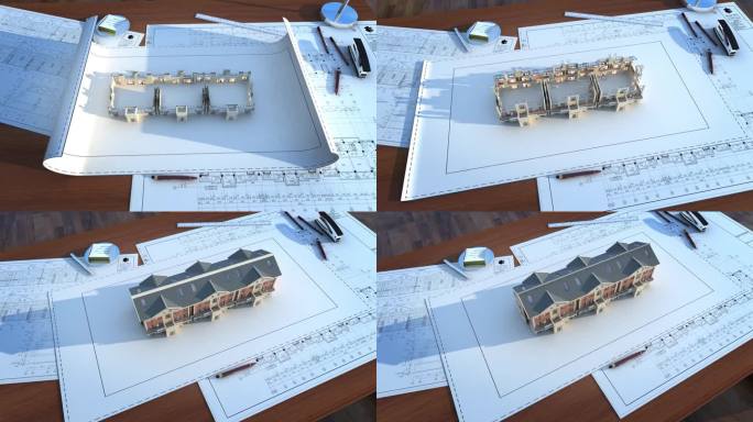 施工图纸别墅模型生长动画