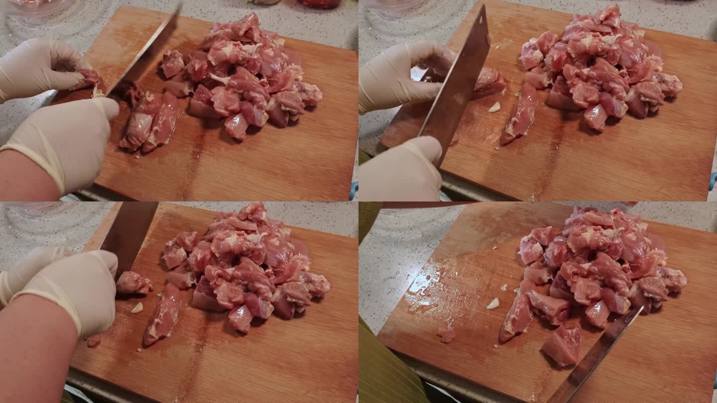 菜刀切鸡腿肉块 (1)