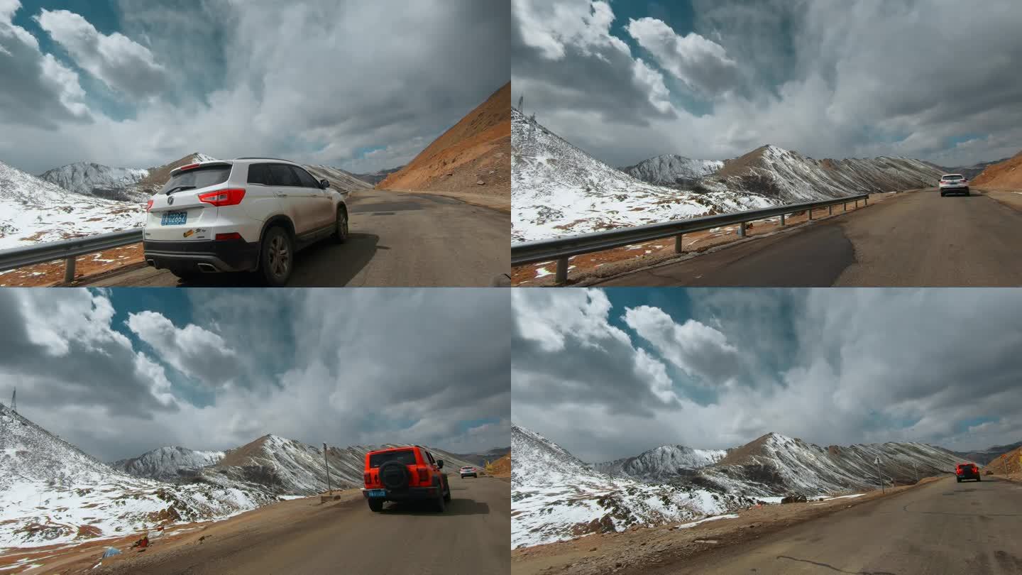 西藏旅游风光318国道车窗外雪山道路风景