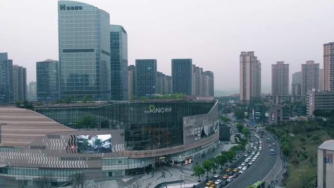 重庆城市光环购物商场航拍4K