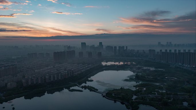 长春南溪湿地早霞日出延时