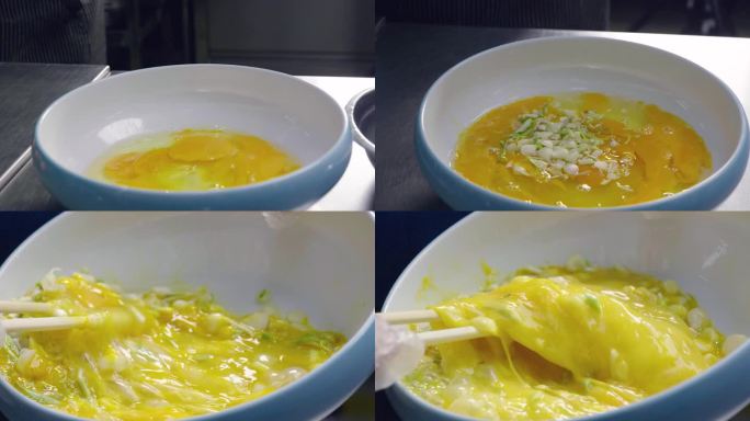 野葱炒鸡蛋摊鸡蛋制作过程升格