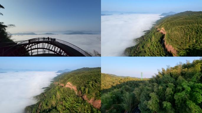 航拍蜀南竹海云海观景台观海楼景区公路