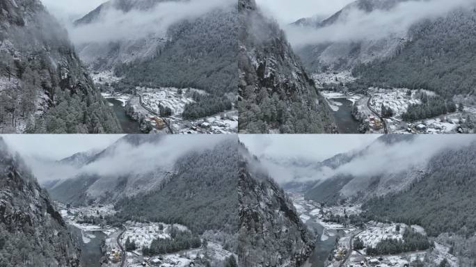 察隅县县城航拍雪景冰天雪地雪山县城