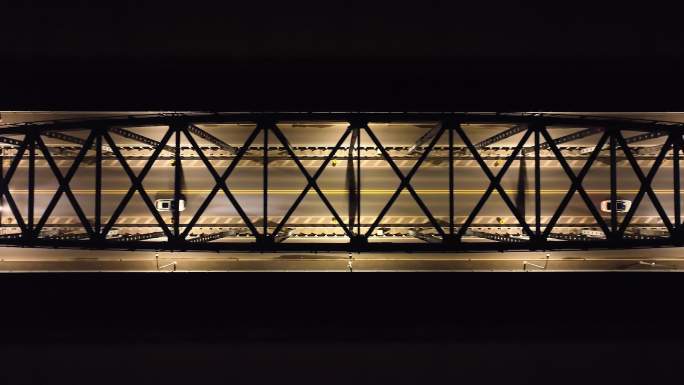 九江长江大桥夜景桥面交通航拍