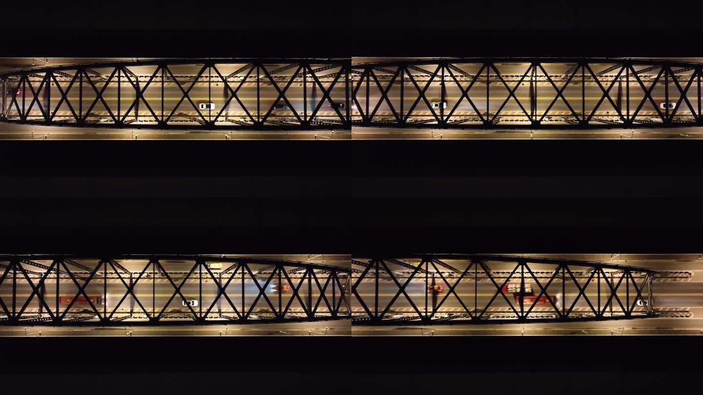 九江长江大桥夜景桥面交通航拍