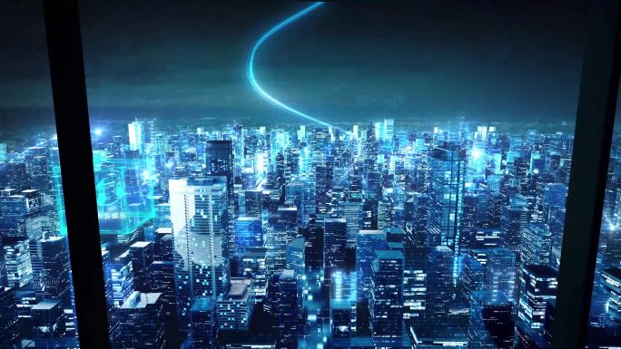 4K科技城市连线数字城市科技建筑城市穿梭
