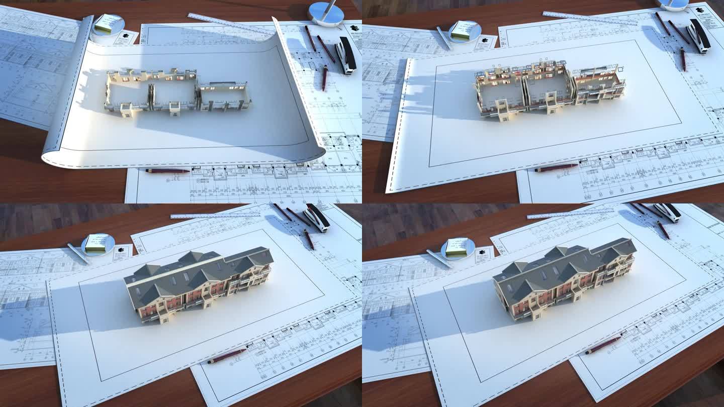 施工图纸建筑模型生长动画