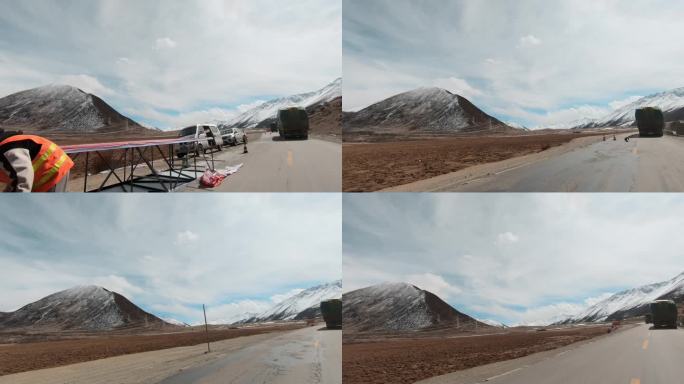 西藏旅游风光318国道车窗外雪山路段