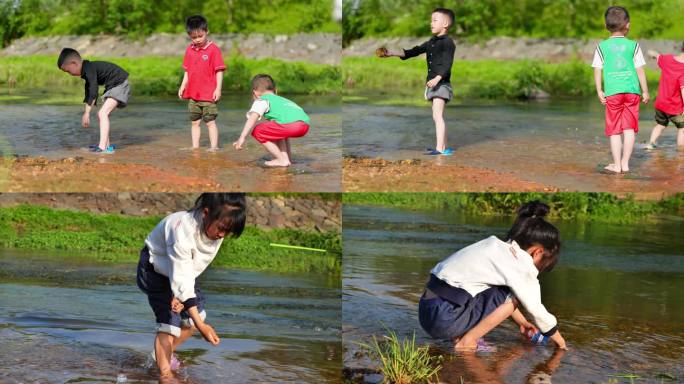 4k夏天小孩溯溪玩水