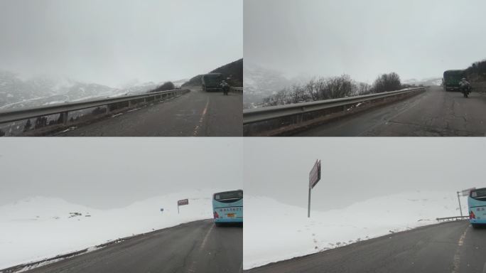 西藏旅游风光318国道车窗外飘雪