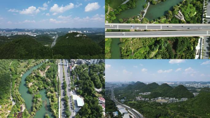 合集贵阳花溪十里河滩风景区航拍