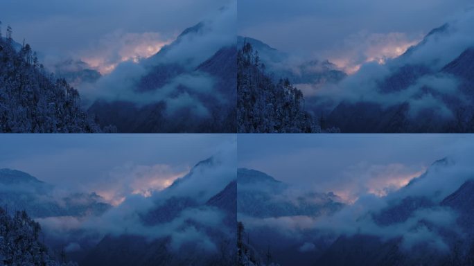 雪山日出冰封森林