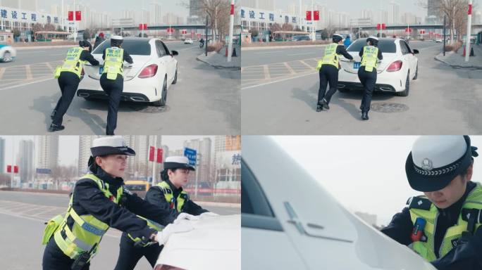 女交警推车