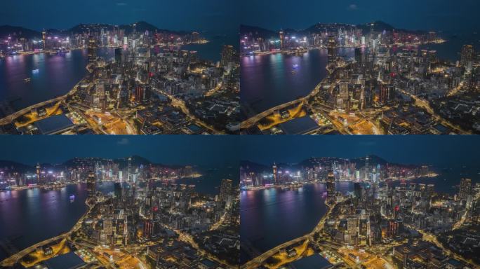 香港城市航拍夜景延时