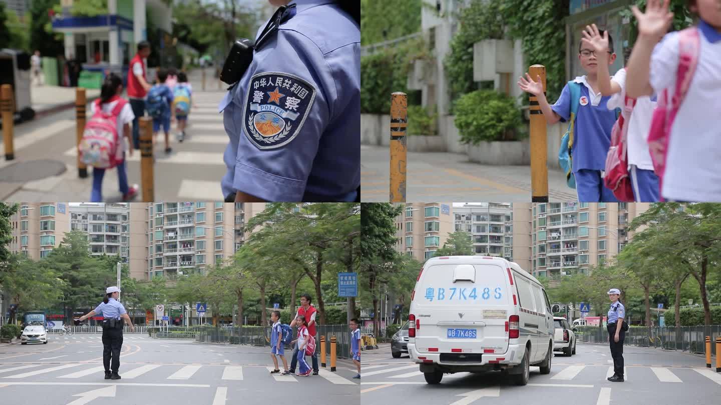 警察护送小学生过马路