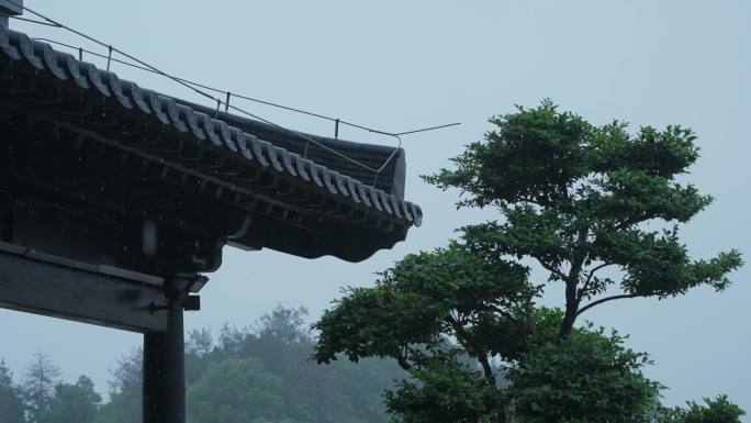 雨中的古镇升格慢镜头