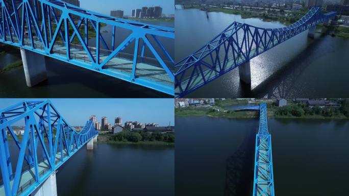 【4K】河流蓝色景观桥航拍