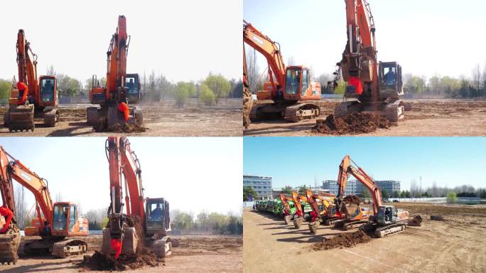4K项目开工动土挖掘机挖土