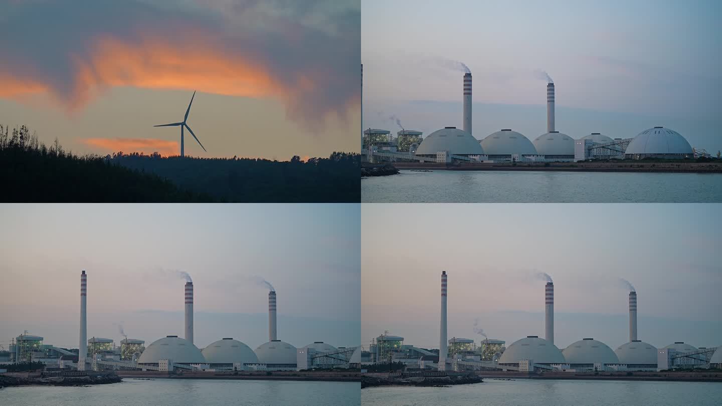 海边电力风车和发电厂4K