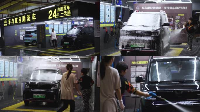 母女两个人在洗车（4K50帧）