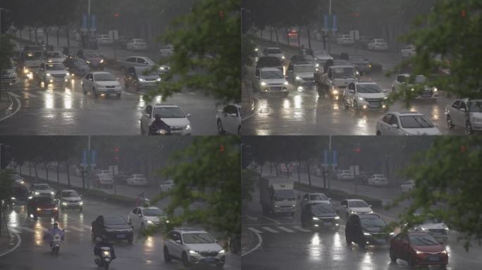 下雨天道路车流