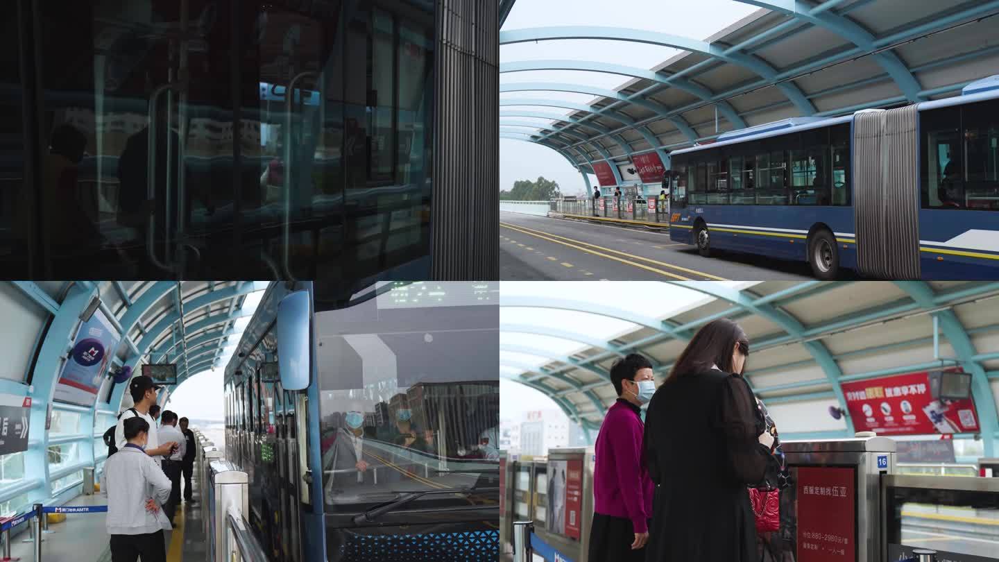 厦门BRT在路上乘客上下车（4K50帧）