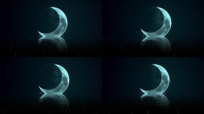 原创夜空月亮倒影大屏4K背景