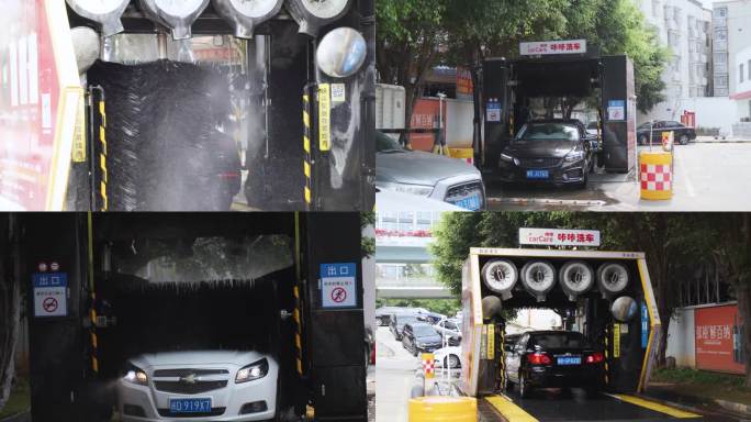 顾客在户外加油站的自动洗车（4K50帧）
