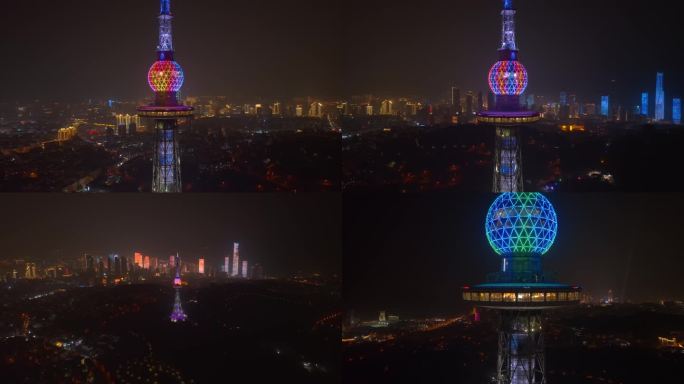 4K高帧率 青岛电视塔 航拍城市夜景