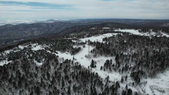 吉林长白山雪岭森林冬季自然风光航拍