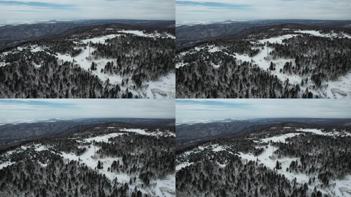 吉林长白山雪岭森林冬季自然风光航拍