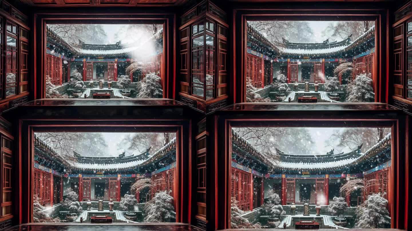 古风背景 中国飘雪舞台背景