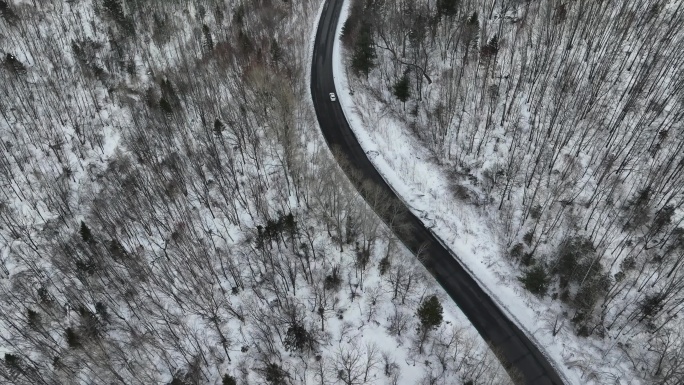 吉林长白山雪山森林公路航拍风光