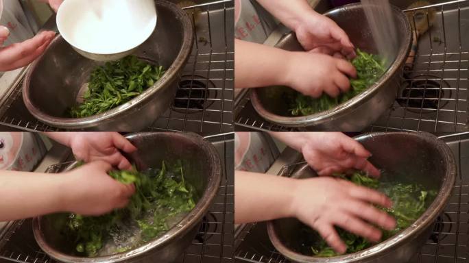 处理婆婆丁野菜清洗 (2)