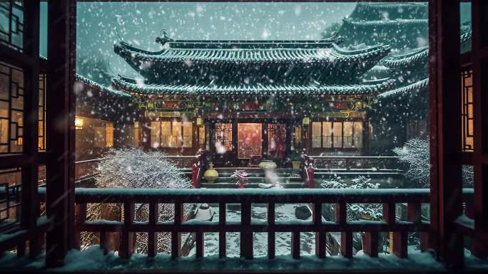 古风背景 中国飘雪舞台背景