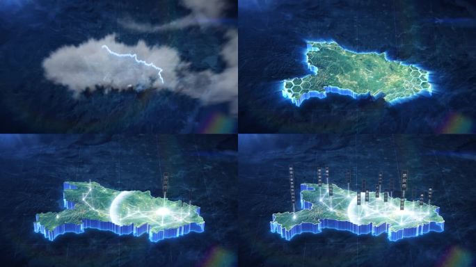 【AE模板】科技蓝暗调三维卫星地图 湖北