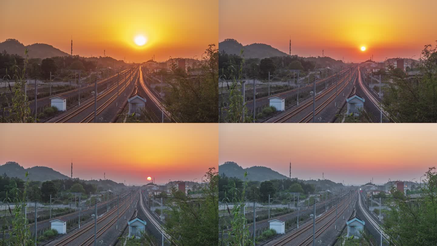 中国高铁，动车，日落，火车，日落4K延时