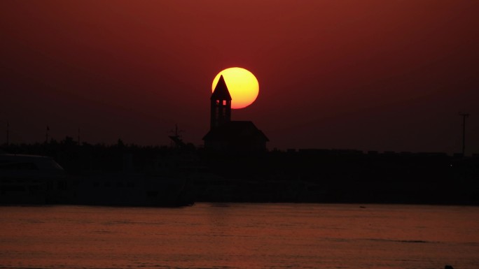 威海西海岸小石岛海洋观测站夕阳落日延时