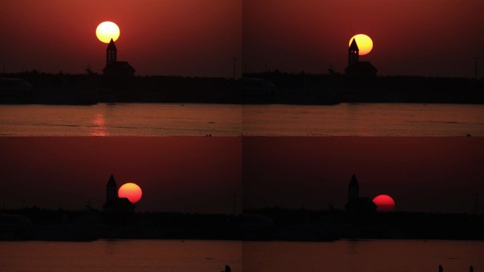 威海西海岸小石岛海洋观测站夕阳落日延时