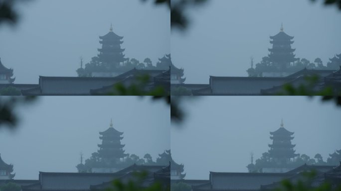 雨中的古镇升格慢镜头