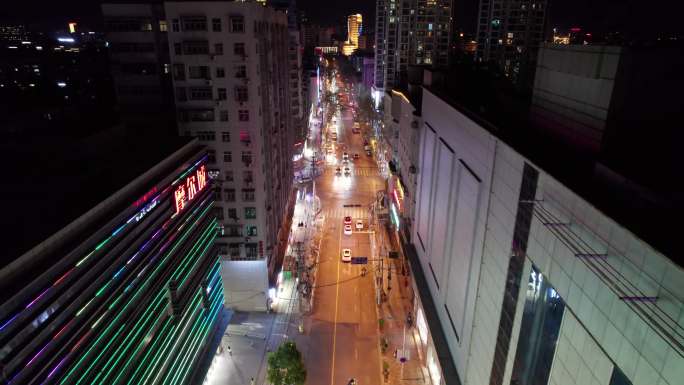 荆门长宁大道工商街夜景4K航拍