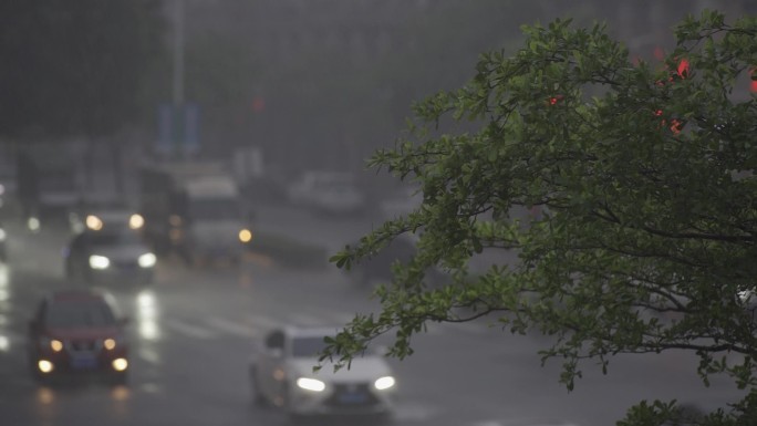 下雨天道路车流