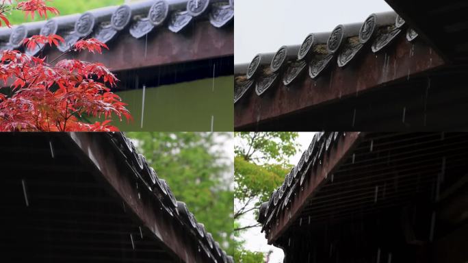 下雨天建筑屋檐落下水滴