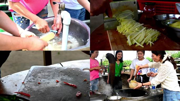 洗龙虾-切菜-洗菜-一群人做饭